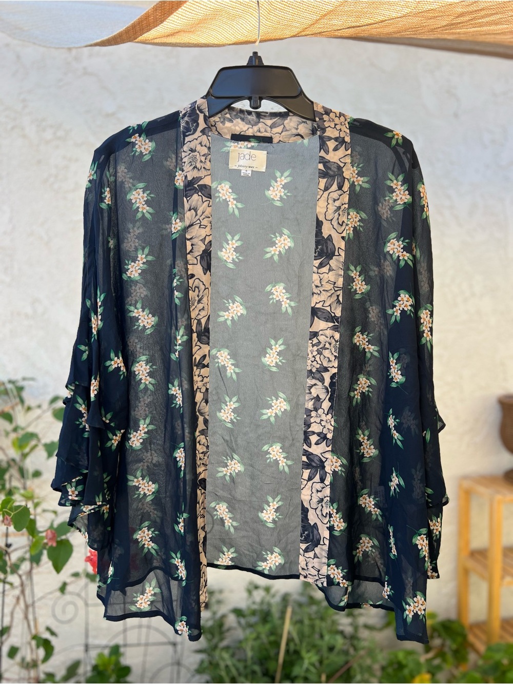 Johnny Was JADE Navy Floral Kimono, Size Small